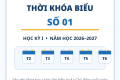 Thời khóa biểu số 01 học kỳ 1 năm học 2026 – 2027, áp dụng từ ngày 07/9/2026 (Tuần 1,2)